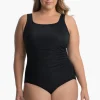 Plus Size Solid Sideswipe One Piece Swimsuit